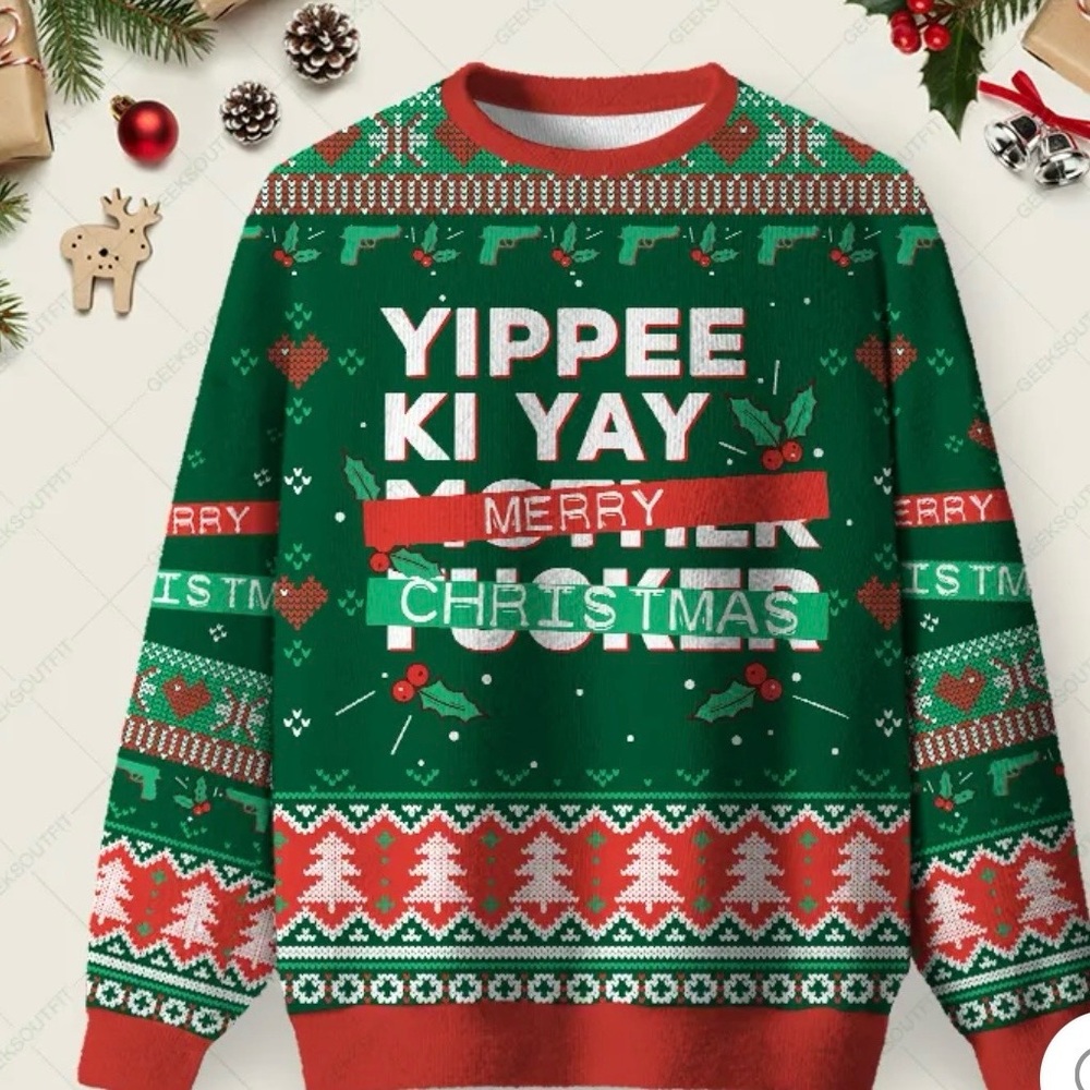 Yippee Ki Yay Merry Christmas Ugly Christmas Fuzzy Fleece Sweatshirt